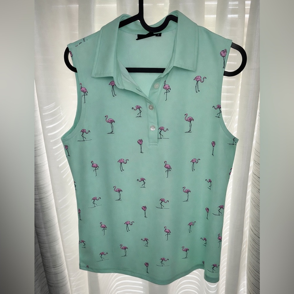 Sunday Swagger Golf Flamingo Print Sleeveless Top - Mint Green
